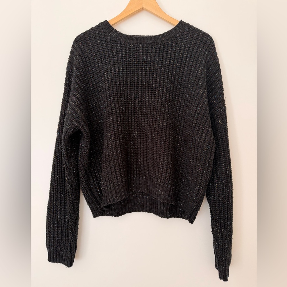 Classic Black Women's Sweater Rainbow Metallic Weave Small Basic